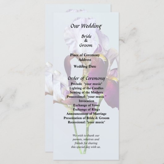 Drie Irissen in Schakeringen van Magenta Programma (Voorkant / Achterkant)