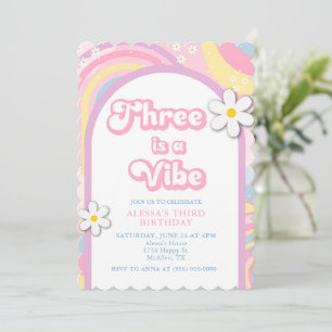 Drie is een Vibe Groovy, Retro Meisje Pastelkleure Kaart