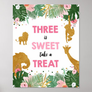 Drie is Sweet Safari Animals Girl Birthday Sign Poster
