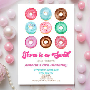 Drie is zo lief donut 3e verjaardagsfeest kaart