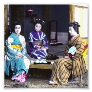 Drie Japans Geisha - oud Japan Foto Afdruk