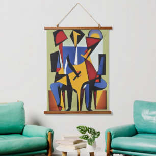 Drie Jazz Musicians Muurschilderkunst Hangend Wandkleed