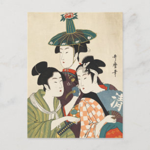 Drie jonge mannen of vrouwen, Utamaro Briefkaart