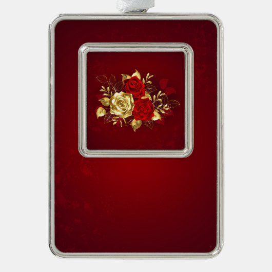 Drie juwelen Rozen Verzilverd Kader Ornament (Voorkant)