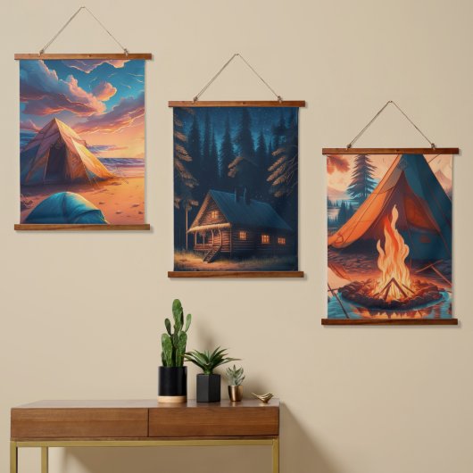 Drie kampeer scènes hangend wandkleed (Asymmetrisch)