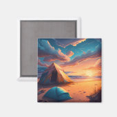 Drie kampeer scènes magneet (Voorkant / Achterkant)