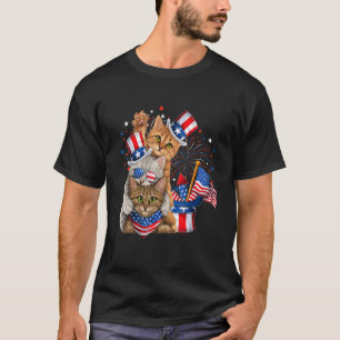 Drie Kat 4 juli Meowica Vuurwerk Usa Vlag P T-shirt