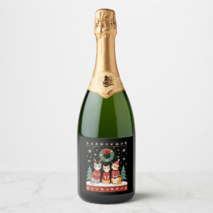 Drie kat grappige kerst kat lelijke kersttrui mij sparkling wijnetiket