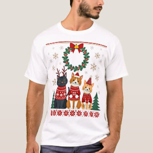 Drie kat grappige kerst kat lelijke kersttrui mij t-shirt