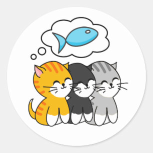 Drie katjes die aan vissen denken ronde sticker