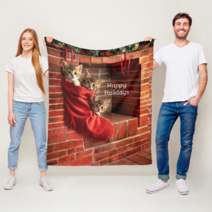 Drie katjes in een Kerstsok fleece  Deken