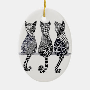 Drie Katten betekenen een optionele personalisatie Keramisch Ornament