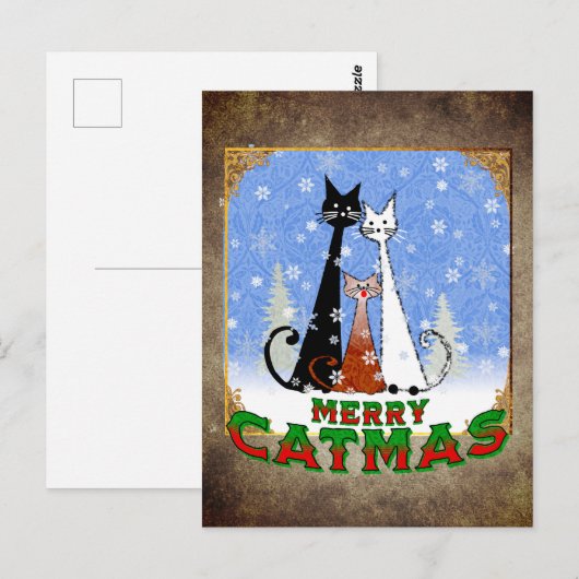 drie katten die je 'Merry Catmas' wensen Briefkaart (Voorkant / Achterkant)