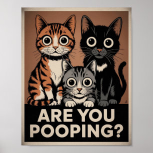 drie katten & een vraag Poep je? Grappige kat Poster