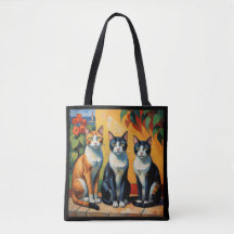 Drie katten en bloemen