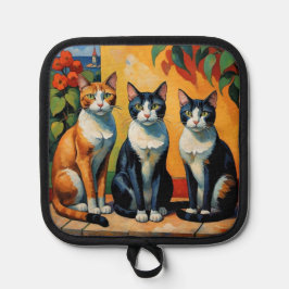 Drie katten en bloemen pannenlap