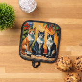 Drie katten en bloemen pannenlap (Top down)