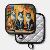 Drie katten en bloemen pannenlap (Voorkant / Achterkant)