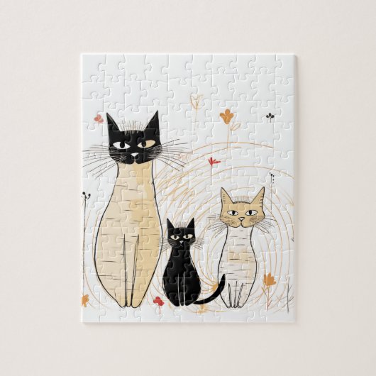 Drie Katten en bloemen puzzel (Verticaal)