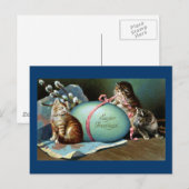 Drie katten en een groot blauw paasei feestdagenkaart (Voorkant / Achterkant)