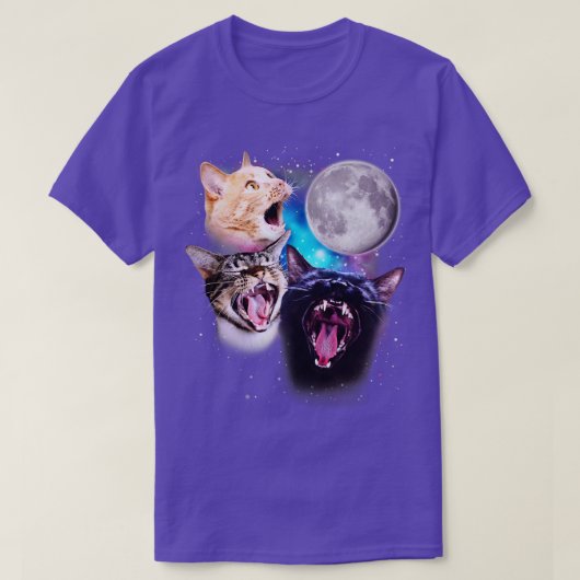 Drie katten huilen bij de maan t-shirt (Design voorkant)