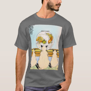 Drie katten kijken naar vis in een aquarium t-shirt