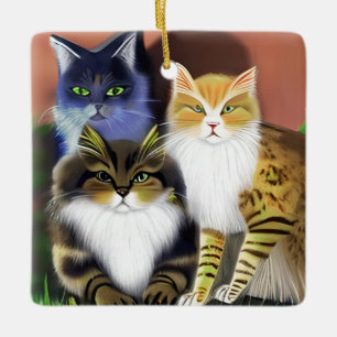 Drie Katten met een Houding Keramisch Ornament