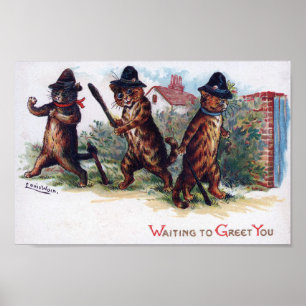 Drie katten met gember, Louis Wain Poster
