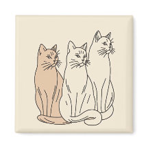 Drie Katten Minimalistische Lijnkunst