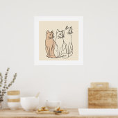 Drie Katten Minimalistische Lijnkunst Poster (Keuken)