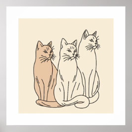 Drie Katten Minimalistische Lijnkunst Poster