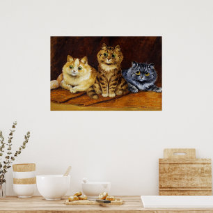 Drie Katten op een Perzisch Rug van Louis Wain Poster