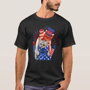 Drie Katten Pet Amerikaanse Vlag Vuurwerk 4th of J T-shirt