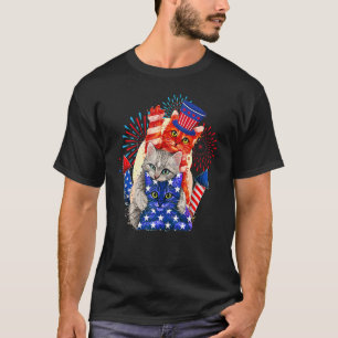Drie Katten Pet Amerikaanse Vlag Vuurwerk Leuk 4e T-shirt