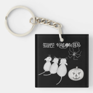Drie katten, pompoen en spin Halloween Sleutelhanger