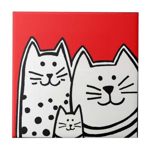 Drie Katten rood Tegeltje (Voorkant)