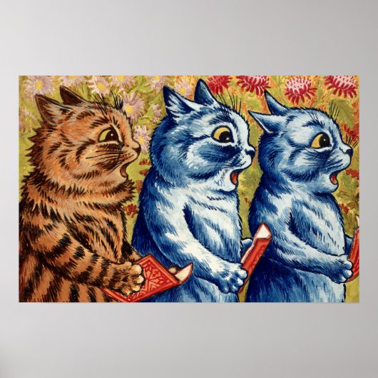 Drie katten zingen. Gouache van Louis Wain, 1925 Poster (Voorkant)