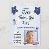 Drie keer de leuke,  3e verjaardag kaart (Voorkant / Achterkant)
