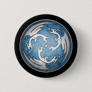 Drie Keltische Dragons Button - Blauw