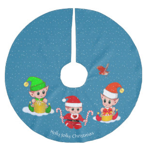 Drie Kerstelfen op saffierblauw Kerstboom Rok