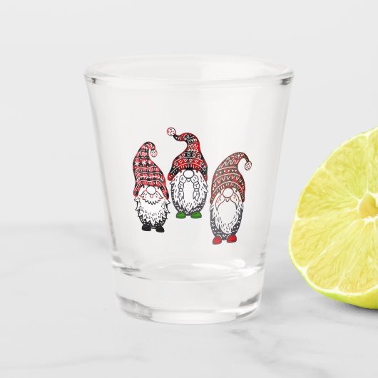 Drie kerstgnomen met speldenontwerp | Kerstmis Shot Glas (Voorkant)