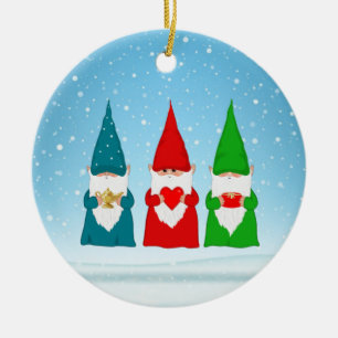 Drie Kerstkabouters Keramisch Ornament