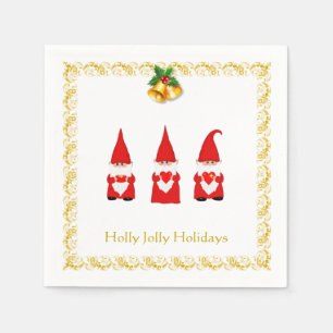 Drie Kerstkabouters op Witte Servetten