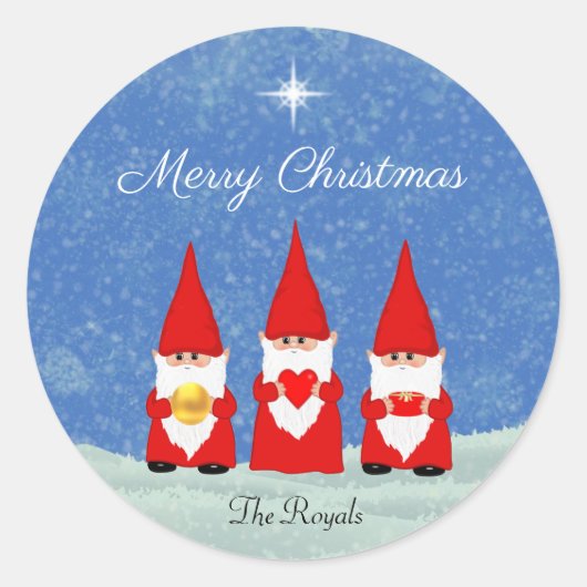 Drie Kerstkabouters Ronde Sticker (Voorkant)