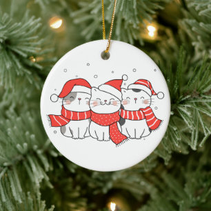 Drie kerstkatten in Petten en sjaals Keramisch Ornament