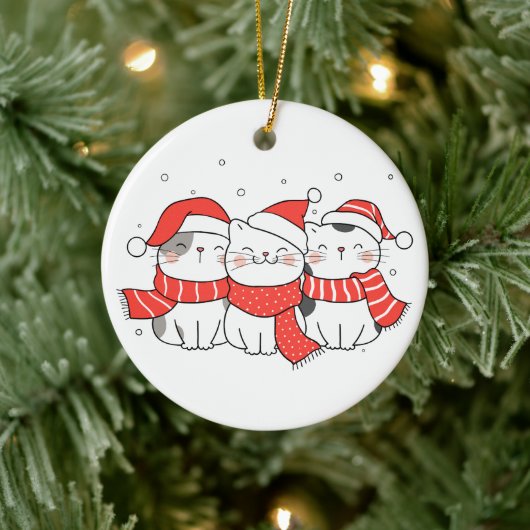 Drie kerstkatten in Petten en sjaals Keramisch Ornament (Boom)