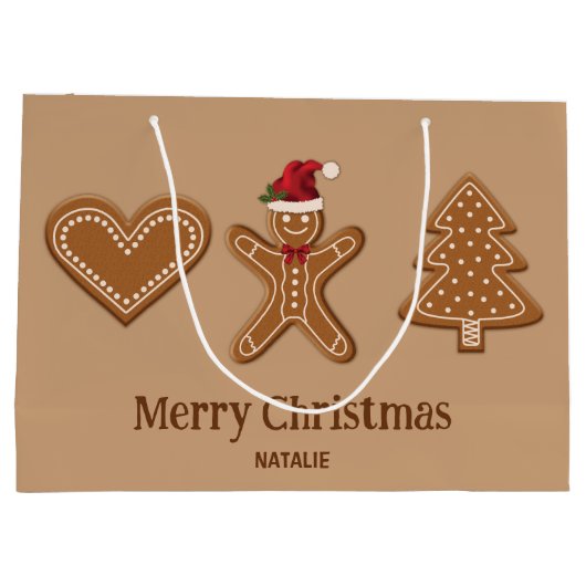 Drie kerstkoekjes met ontbijt en tekst groot cadeauzakje (Achterkant)