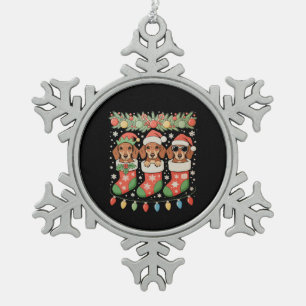 Drie Kerstman Elf Dachshunds Kerst Soks Grappig Tin Sneeuwvlok Ornament