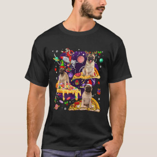 Drie Kerstman Rendier Elf Pugs Die op Pizza's Rijd T-shirt
