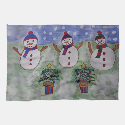 Drie Kerstmis Sneeuwmannen Theedoek (Horizontaal)